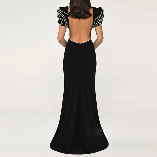 Round Neck Petal Sleeve Fishtail Skirt Dress GlamzKart