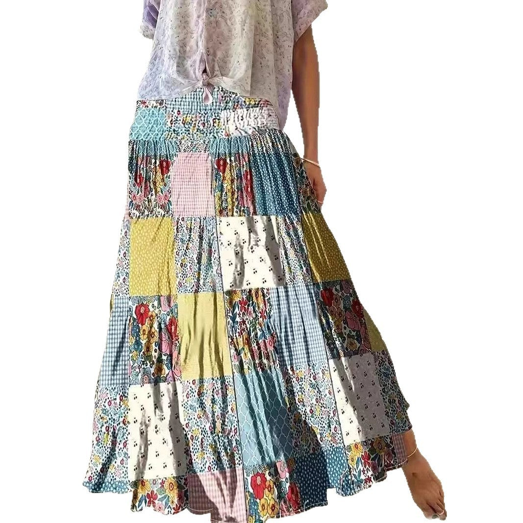 Printed Stitching Women's Popular Floral Skirt Long Skirt GlamzKart
