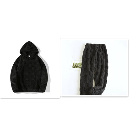 European Size Large Plaid Hooded Loose Sweater Black suit GlamzKart