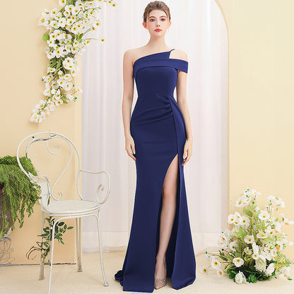 Female Temperament Ladies Banquet Long Fish Tail Dress Purplish Blue GlamzKart