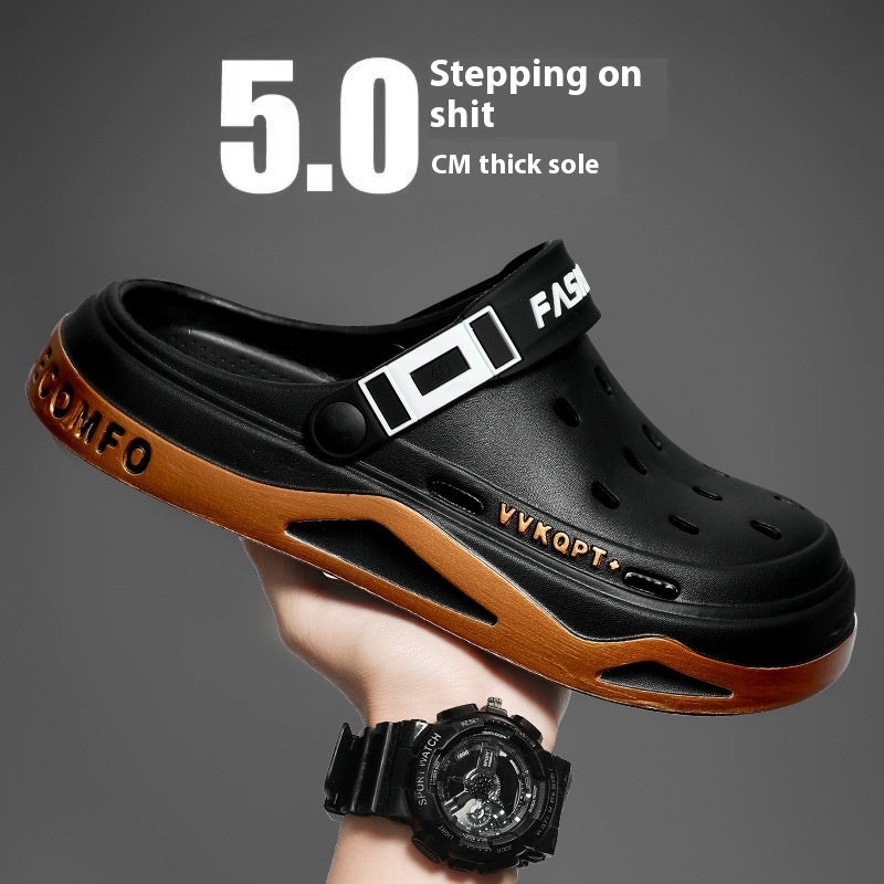 Sandals Summer Breathable Closed Toe Men's Slippers Dual-use Beach Shoes Black Gold GlamzKart