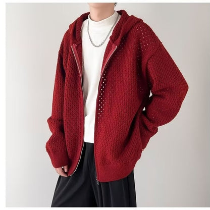 Men's Hooded Casual Breathable All-matching Sweater Red GlamzKart