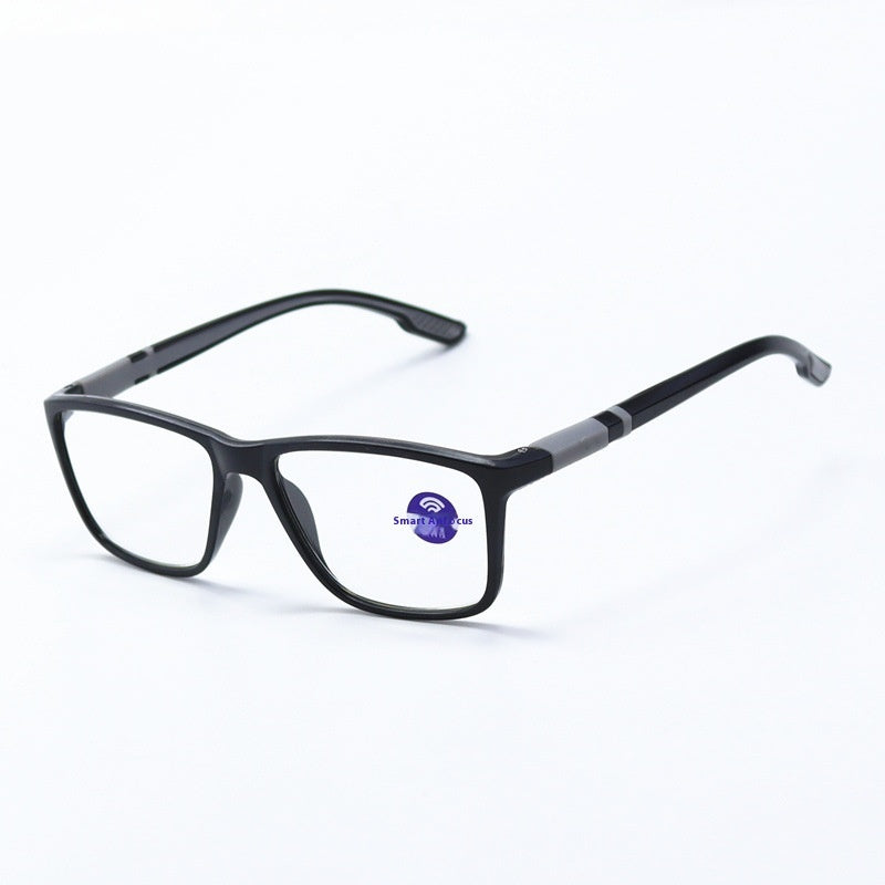 HD Anti-Blue Ray TR Reading Glasses For Middle-aged And Elderly People Intelligent Zoom LH196 Black Frame Gray Legs GlamzKart