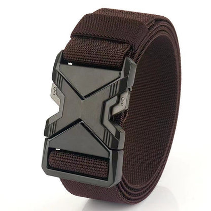 Men's Toothless Automatic Buckle Waist Belt PP Woven Tactical Pants Brown GlamzKart