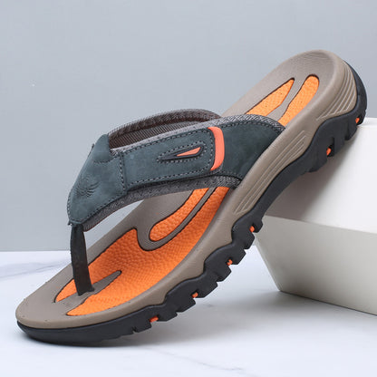 Large Dock Layer Cowhide Men's Flip-flops GlamzKart