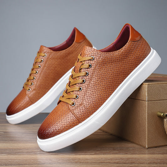 British Style Comfortable Breathable Men's Leather Shoes Low-top Flat Business GlamzKart