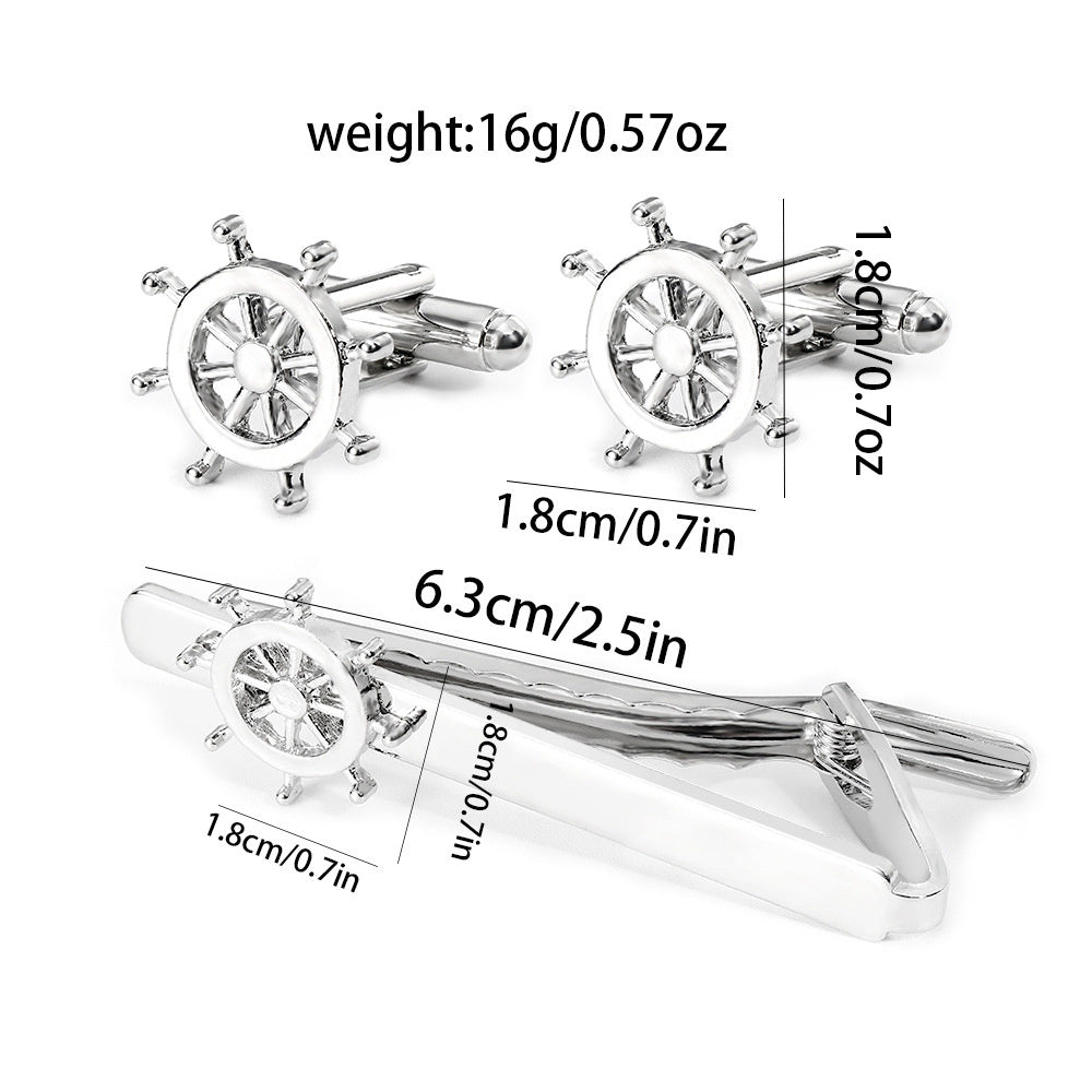 Simple Trendy Men's Rudder Cufflinks Tie Clip GlamzKart