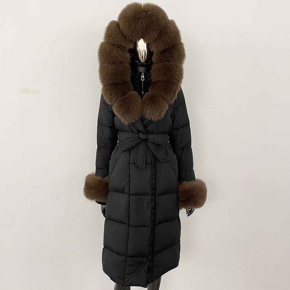 Thickened Long Section White Goose Down Slim Fit Women's Coat