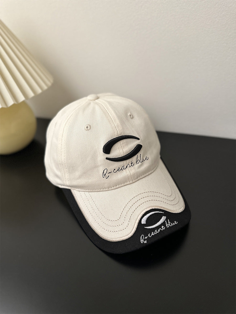 Patchwork Color Big Head Circumference Baseball Cap Outdoor Embroidered Sun Protection Sun Hat Circle Beige Adjustable GlamzKart
