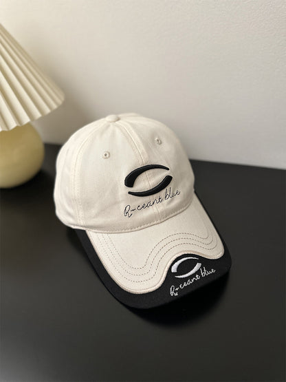 Patchwork Color Big Head Circumference Baseball Cap Outdoor Embroidered Sun Protection Sun Hat Circle Beige Adjustable GlamzKart