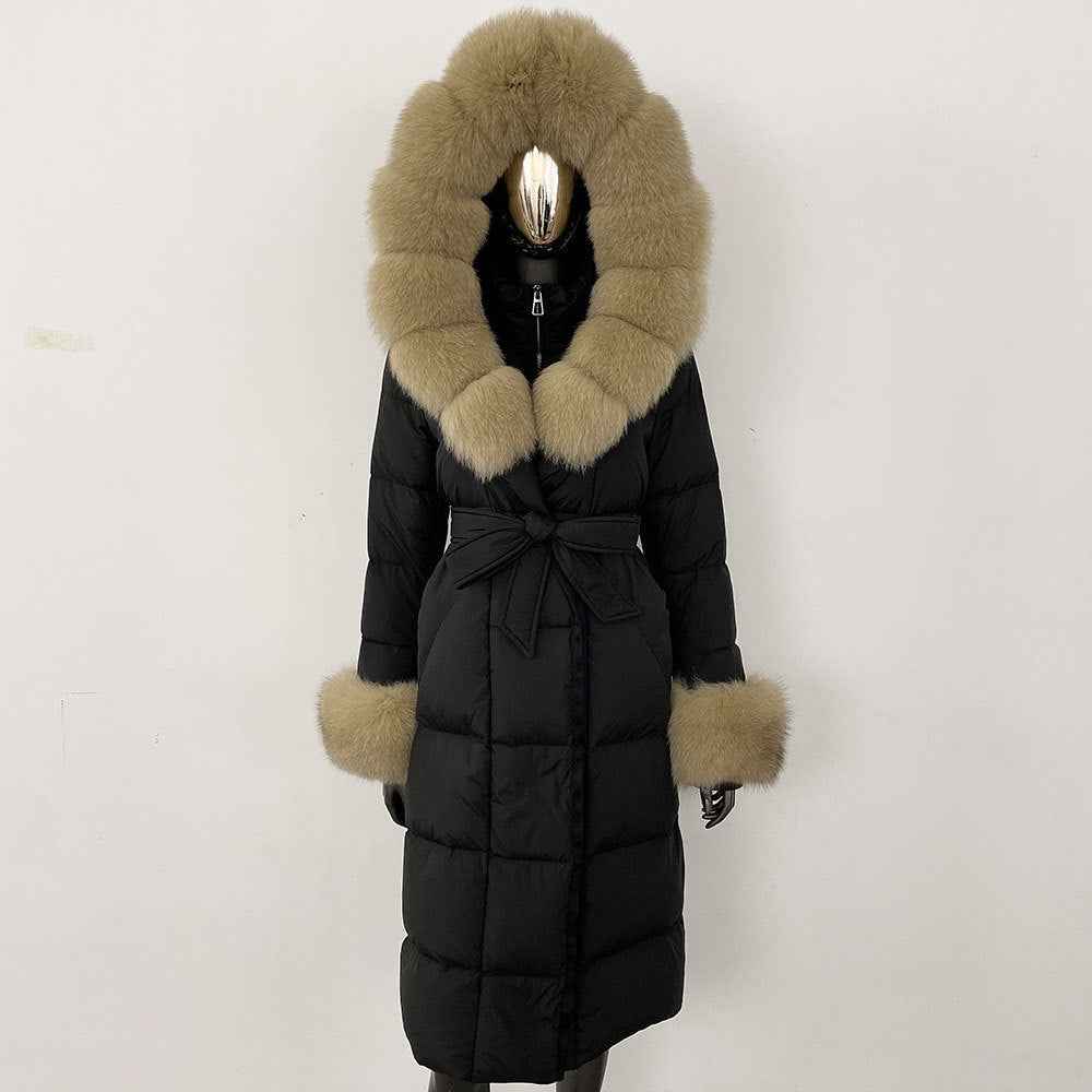 Thickened Long Section White Goose Down Slim Fit Women's Coat