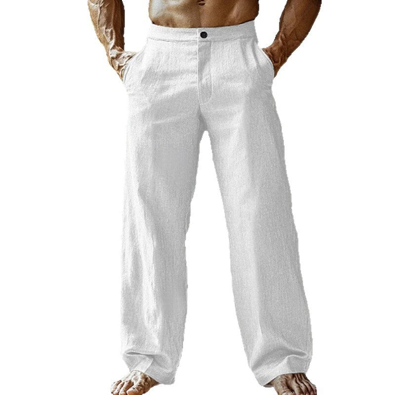 Men's Linen Button Slant Pocket Breathable Trousers GlamzKart