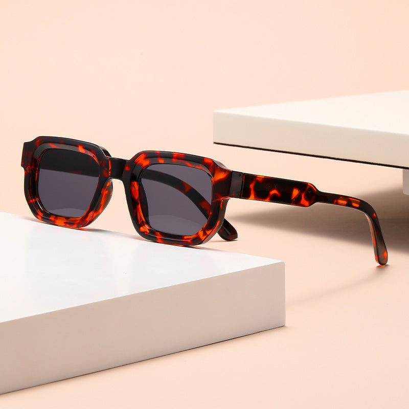 Fashionable Sunglasses Simple Personality Small Frame Square All-match Sunglasses Hawksbill Frame Black And Gray GlamzKart