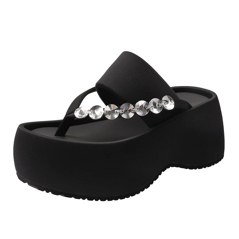 Women's Thick-soled Stylish Flip-flops Rhinestone Temperament Leisure Slippers GlamzKart