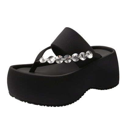 Women's Thick-soled Stylish Flip-flops Rhinestone Temperament Leisure Slippers GlamzKart