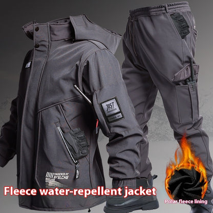Autumn And Winter Fleece-lined Waterproof Jacket Suit 1120 Gray GlamzKart