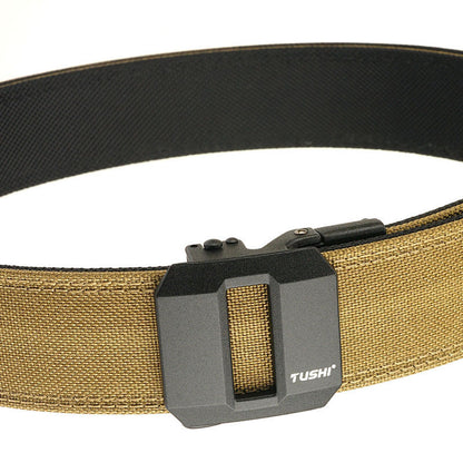 Double-layer Hardened Automatic Buckle Shooting Training Hanger Pistol Belt Dark Brown 120cm GlamzKart