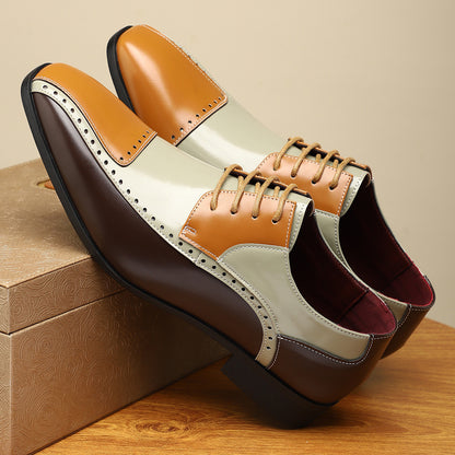 Men's Trendy Non-slip Breathable Leather Shoes Color Matching Business GlamzKart