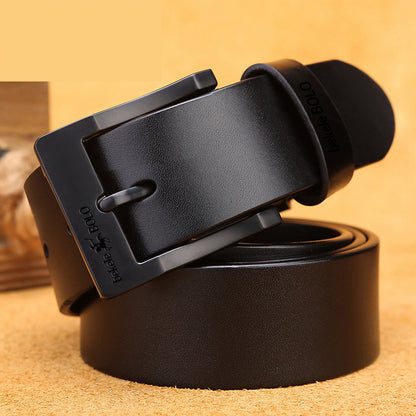 Simple And Versatile Men's Pin Buckle Belt Black Buttons Black GlamzKart