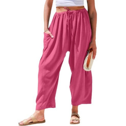 Elastic Pleated High Waist Cotton Linen Wide Leg Pants GlamzKart
