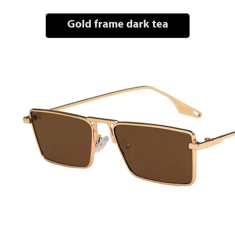 Women's Fashion Metal Frame Sunglasses Small Frame Gold Frame Deep Tea GlamzKart