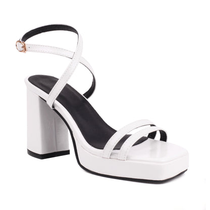 Summer Square Toe Thin Strap Buckle Wide Strap High Heels GlamzKart
