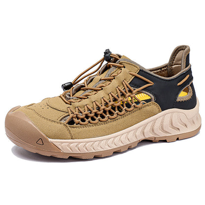 Hand-woven Sandals Men's Non-slip Wear-resistant Summer Outer Wear Breathable Closed Toe Khaki Black GlamzKart