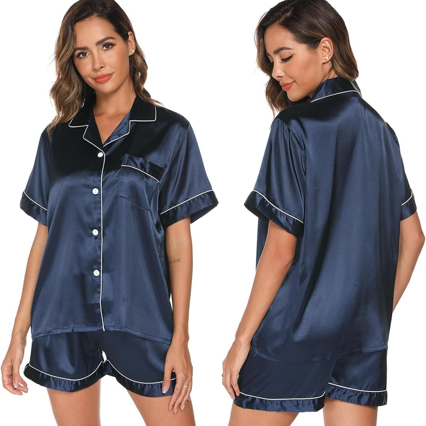 Ice Silk Women's Short Sleeve Satin Plus Size Pajamas GlamzKart