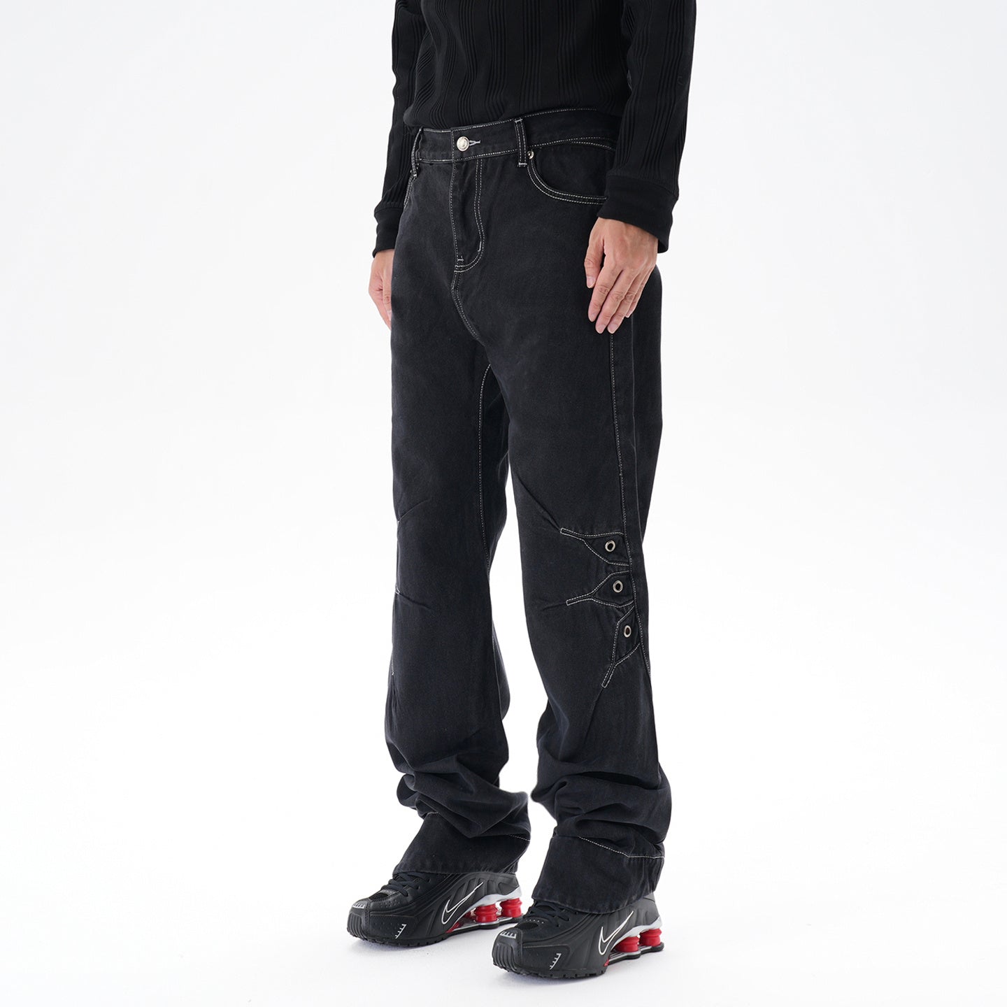 Contrast Color Loose Machete Jeans Men GlamzKart