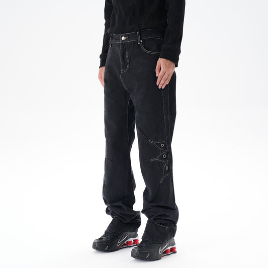 Contrast Color Loose Machete Jeans Men GlamzKart