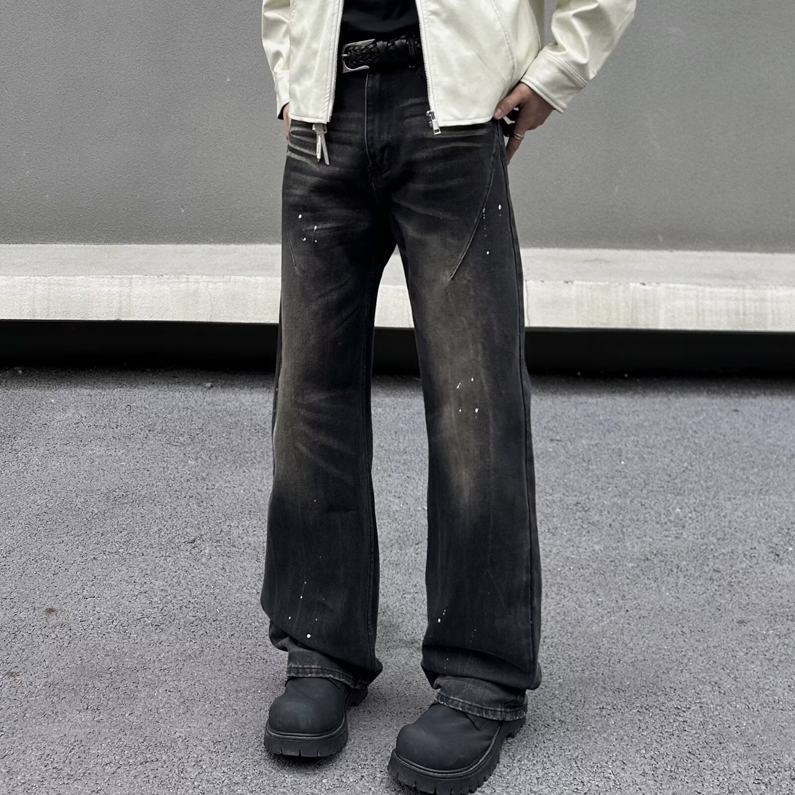 Washed Black Jeans Men's Retro Advanced Black GlamzKart