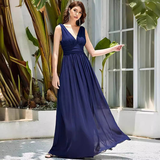 Deep V-neck Bridesmaid Plus Size High Waist Evening Dress GlamzKart