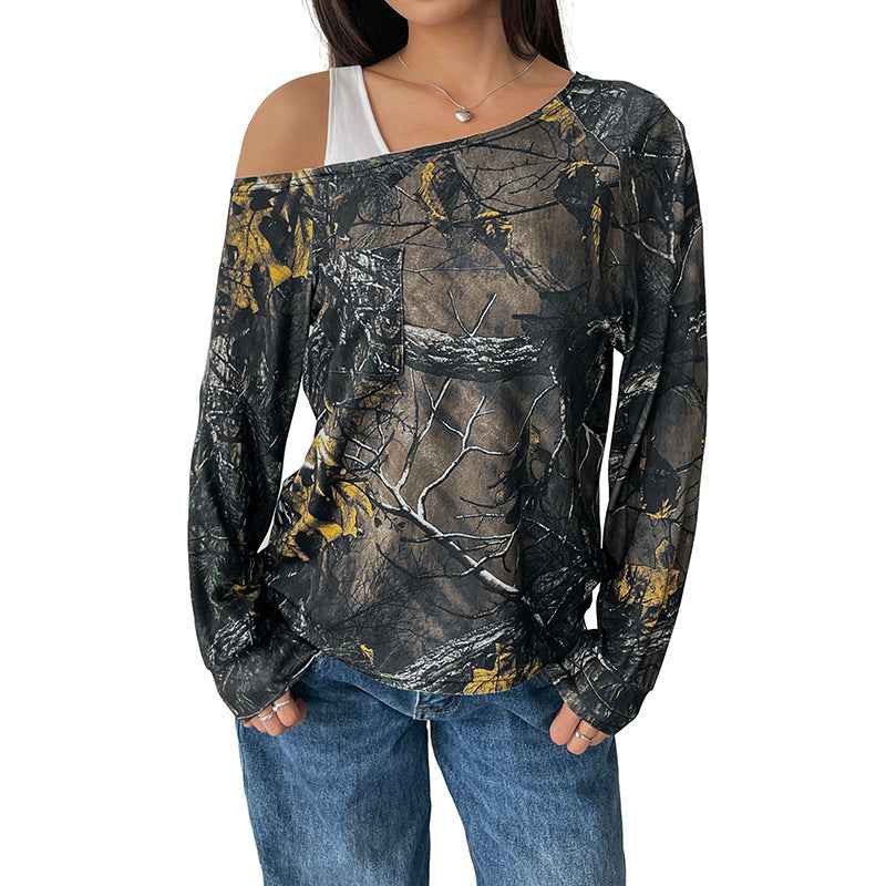 Women's Fake Two-piece Shoulder T-shirt