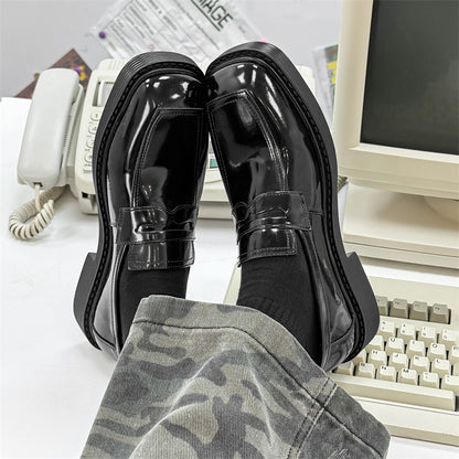 Hong Kong Style Thick-soled British Style Leather Shoes Spring And Autumn Single-layer Shoes Patent Leather GlamzKart