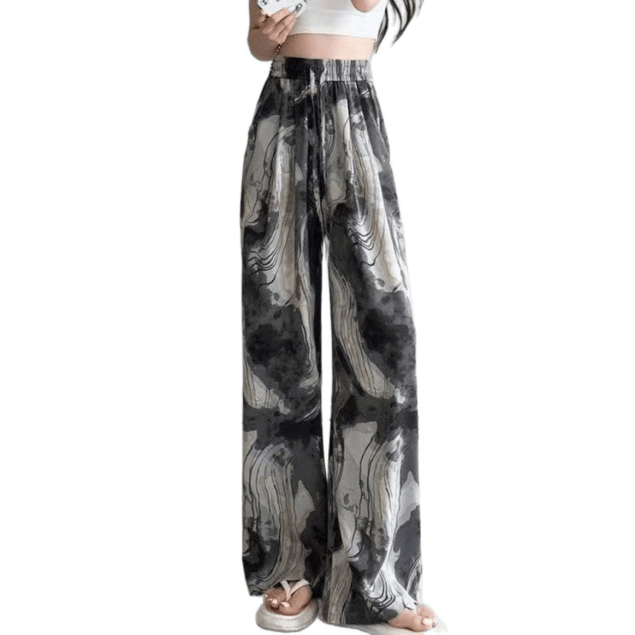 Tie-dyed Ink Painting Elastic High Waist Loose Casual Pants GlamzKart