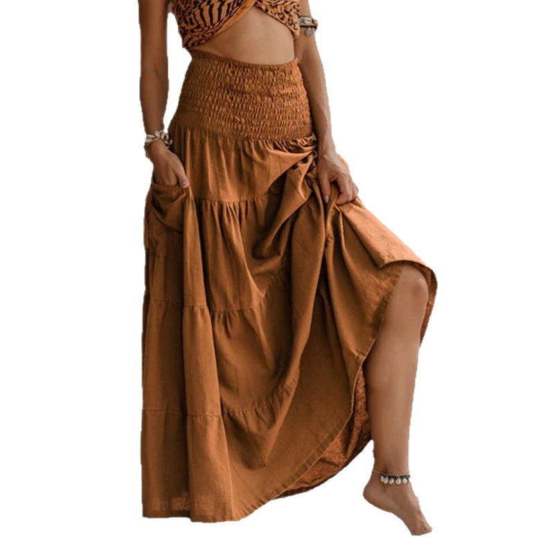Casual Women Bohemian Loose Solid Skirt GlamzKart