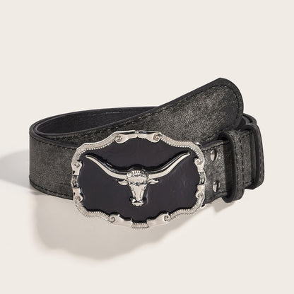 Retro Domineering Epoxy Cattle Head Buckle Women's Casual Men's Jeans Strap Personality Belt GlamzKart