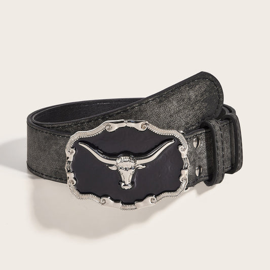 Retro Domineering Epoxy Cattle Head Buckle Women's Casual Men's Jeans Strap Personality Belt GlamzKart