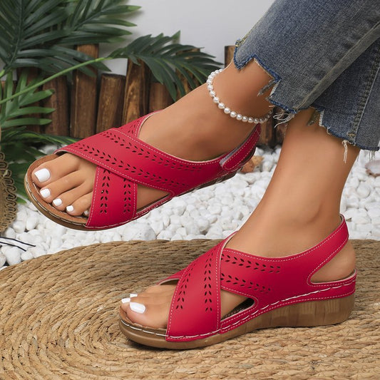Plus Size Wedge Women's Back Strap Velcro Sandals GlamzKart