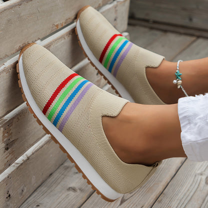 Casual Flat Sneaker European And American Plus Size Comfort Lightweight Pumps Beige GlamzKart