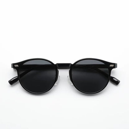 Japanese-style Retro Sunglasses Women's Trendy Round Bright Black GlamzKart