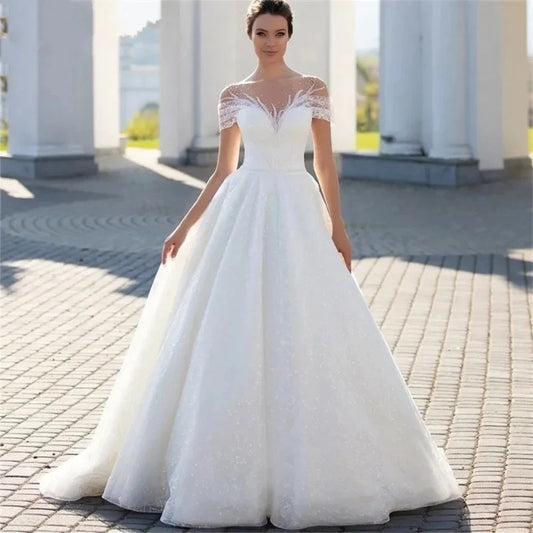 Off-shoulder Light Wedding Dress Bridal Main Yarn Lace Wedding Veil Small Trailing GlamzKart