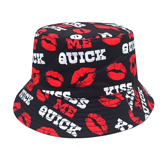 Fashion Letter Lip Pattern Printing Bucket Hat GlamzKart