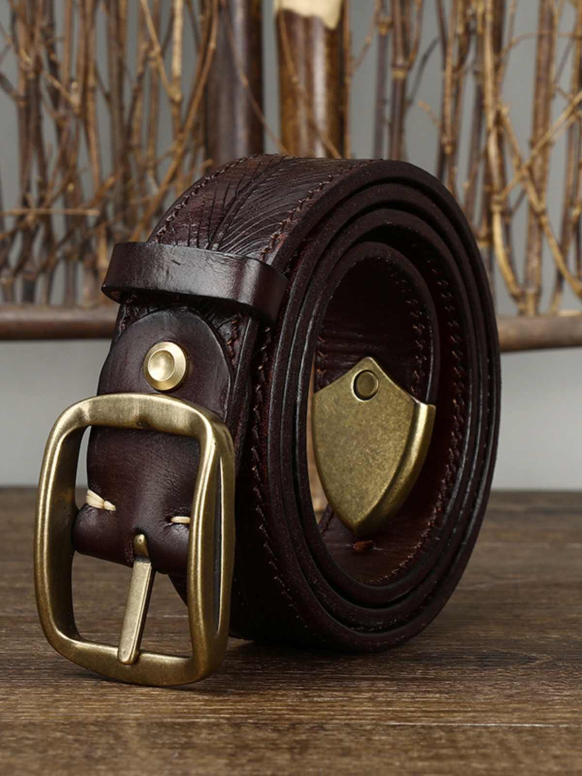 3.8CM Wide Thick Double-sided Cowhide Brass Buckle Belt GlamzKart