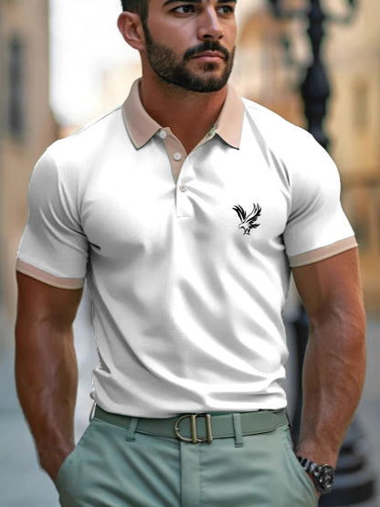 Casual Style Commuter's All-matching Digital Printing Lapel Men's Polo Shirt White GlamzKart
