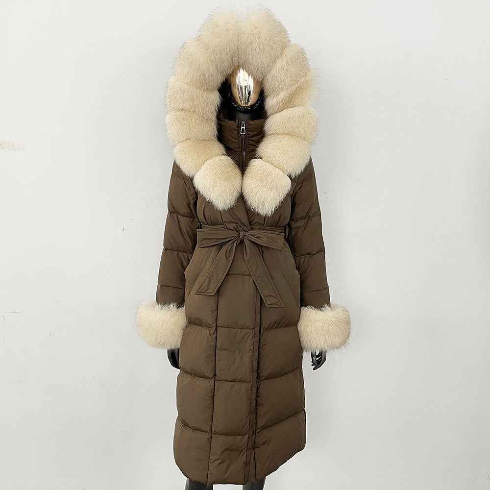Thickened Long Section White Goose Down Slim Fit Women's Coat