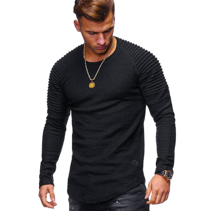 Men's Solid Color Slim Fit Round Neck Long Sleeves T-shirt Personality Black GlamzKart