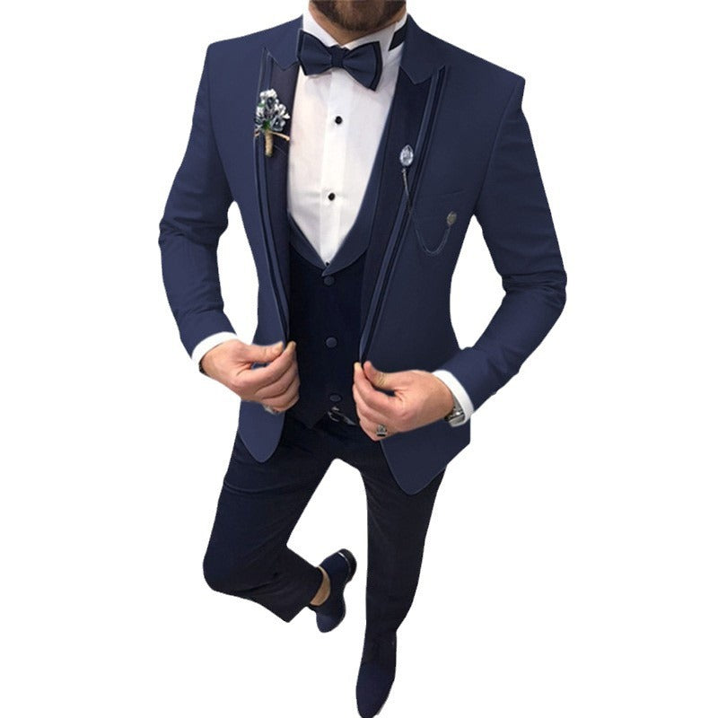 Men's Color Matching Business Casual Suit Three-piece Set GlamzKart