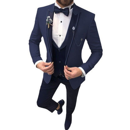 Men's Color Matching Business Casual Suit Three-piece Set GlamzKart