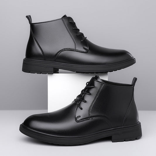 Retro Lace Up Denim Trendy Mid-length Warm Non-slip Men's Martin Boots GlamzKart